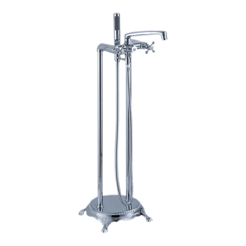 Floor Mounted Metal Clawfoot Tub Faucet Double Handles Freestanding Bathtub Faucet Clearhalo 'Bathroom Remodel & Bathroom Fixtures' 'Bathtub Faucets' 'bathtub_faucets' 'Home Improvement' 'home_improvement' 'home_improvement_bathtub_faucets' 6588207