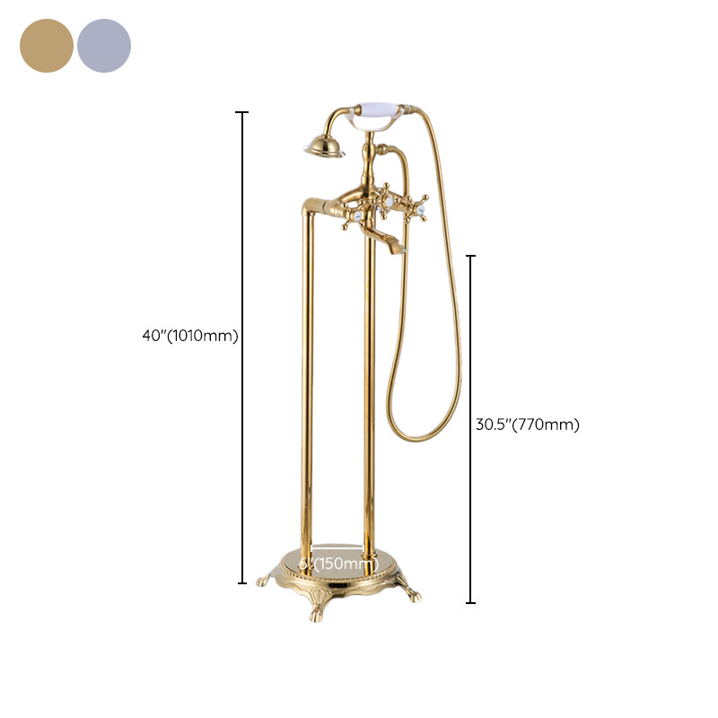 Floor Mounted Metal Clawfoot Tub Faucet Double Handles Freestanding Bathtub Faucet Clearhalo 'Bathroom Remodel & Bathroom Fixtures' 'Bathtub Faucets' 'bathtub_faucets' 'Home Improvement' 'home_improvement' 'home_improvement_bathtub_faucets' 6588210