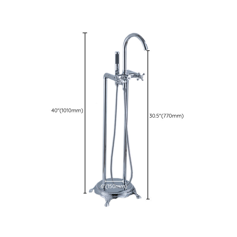 Floor Mounted Metal Clawfoot Tub Faucet Double Handles Freestanding Bathtub Faucet Clearhalo 'Bathroom Remodel & Bathroom Fixtures' 'Bathtub Faucets' 'bathtub_faucets' 'Home Improvement' 'home_improvement' 'home_improvement_bathtub_faucets' 6588216