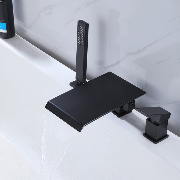 Contemporary Deck Mounted Copper Roman Tub Faucet Low Arc Roman Tub Faucet Set Clearhalo 'Bathroom Remodel & Bathroom Fixtures' 'Bathtub Faucets' 'bathtub_faucets' 'Home Improvement' 'home_improvement' 'home_improvement_bathtub_faucets' 6588219