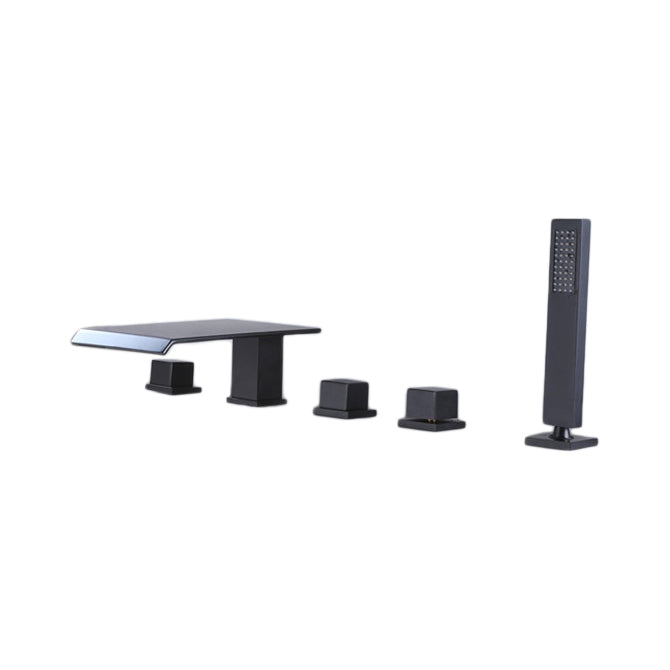 Contemporary Deck Mounted Copper Roman Tub Faucet Low Arc Roman Tub Faucet Set Clearhalo 'Bathroom Remodel & Bathroom Fixtures' 'Bathtub Faucets' 'bathtub_faucets' 'Home Improvement' 'home_improvement' 'home_improvement_bathtub_faucets' 6588234