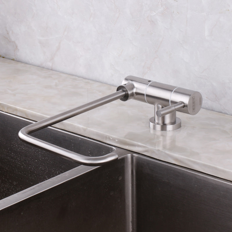 Modern Kitchen Faucet 1-Handle Bar Faucet without Soap Dispenser Silver 7 Shape Right Clearhalo 'Home Improvement' 'home_improvement' 'home_improvement_kitchen_faucets' 'Kitchen Faucets' 'Kitchen Remodel & Kitchen Fixtures' 'Kitchen Sinks & Faucet Components' 'kitchen_faucets' 6588256
