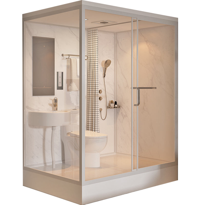 Shower Stall Semi-Frameless Single Sliding Black Rectangle Shower Stall 67"L x 47"W x 89"H White Clearhalo 'Bathroom Remodel & Bathroom Fixtures' 'Home Improvement' 'home_improvement' 'home_improvement_shower_stalls_enclosures' 'Shower Stalls & Enclosures' 'shower_stalls_enclosures' 'Showers & Bathtubs' 6588278