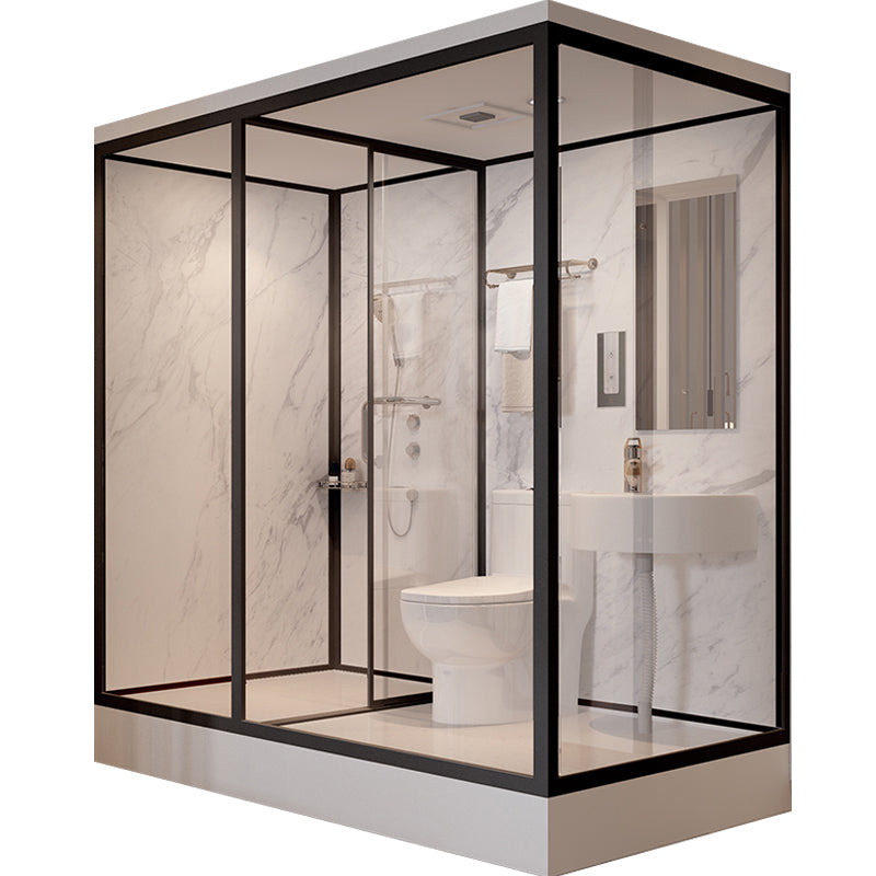 Shower Stall Semi-Frameless Single Sliding Black Rectangle Shower Stall Clearhalo 'Bathroom Remodel & Bathroom Fixtures' 'Home Improvement' 'home_improvement' 'home_improvement_shower_stalls_enclosures' 'Shower Stalls & Enclosures' 'shower_stalls_enclosures' 'Showers & Bathtubs' 6588279