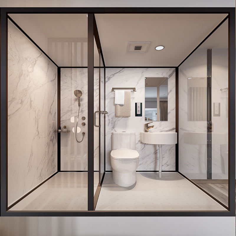 Shower Stall Semi-Frameless Single Sliding Black Rectangle Shower Stall Clearhalo 'Bathroom Remodel & Bathroom Fixtures' 'Home Improvement' 'home_improvement' 'home_improvement_shower_stalls_enclosures' 'Shower Stalls & Enclosures' 'shower_stalls_enclosures' 'Showers & Bathtubs' 6588281