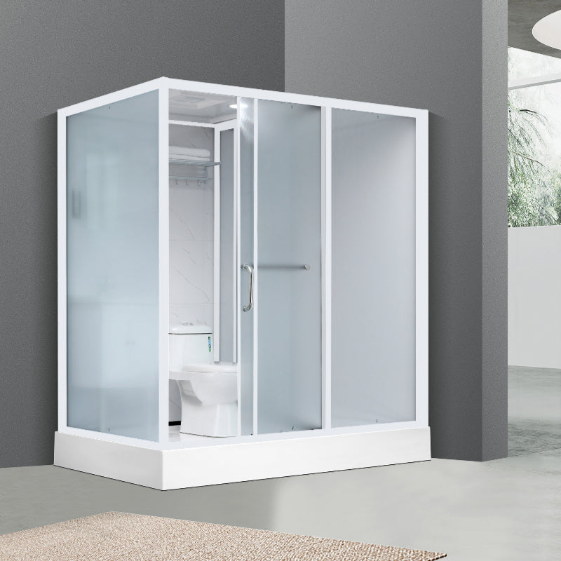Shower Stall Semi-Frameless Single Sliding Black Rectangle Shower Stall 74.8"L x 47.2"W x 88.6"H Toilet Included White Clearhalo 'Bathroom Remodel & Bathroom Fixtures' 'Home Improvement' 'home_improvement' 'home_improvement_shower_stalls_enclosures' 'Shower Stalls & Enclosures' 'shower_stalls_enclosures' 'Showers & Bathtubs' 6588282