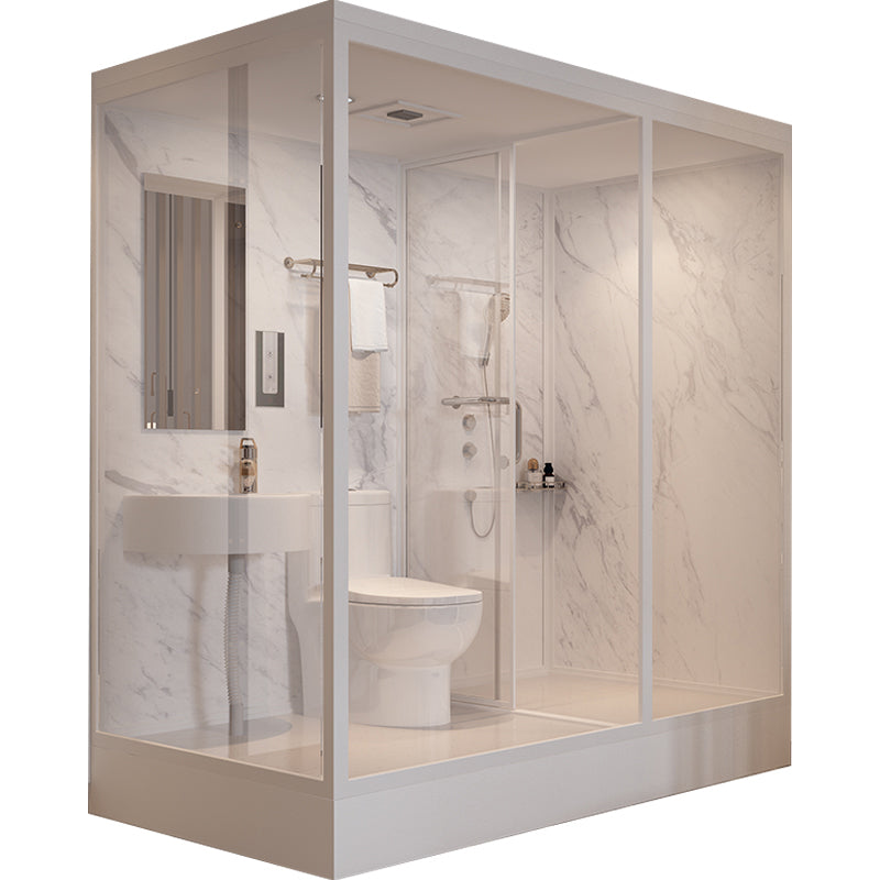 Shower Stall Semi-Frameless Single Sliding Black Rectangle Shower Stall White Clearhalo 'Bathroom Remodel & Bathroom Fixtures' 'Home Improvement' 'home_improvement' 'home_improvement_shower_stalls_enclosures' 'Shower Stalls & Enclosures' 'shower_stalls_enclosures' 'Showers & Bathtubs' 6588287