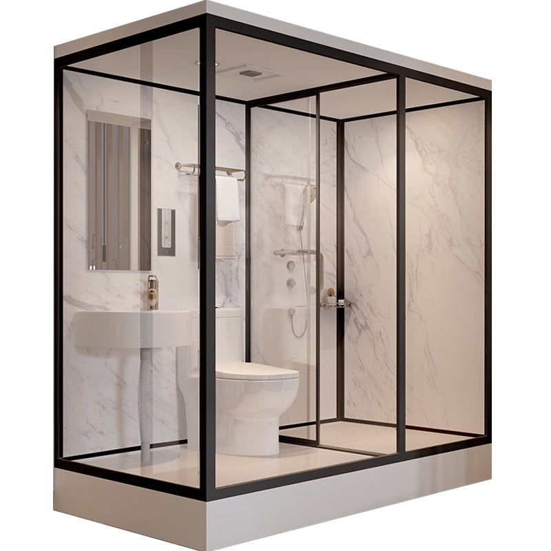 Shower Stall Semi-Frameless Single Sliding Black Rectangle Shower Stall 75"L x 47"W x 89"H Toilet Included Black Clearhalo 'Bathroom Remodel & Bathroom Fixtures' 'Home Improvement' 'home_improvement' 'home_improvement_shower_stalls_enclosures' 'Shower Stalls & Enclosures' 'shower_stalls_enclosures' 'Showers & Bathtubs' 6588289