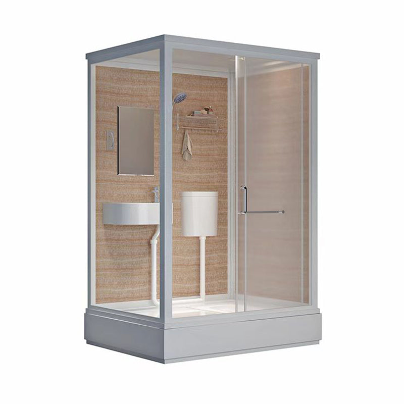 Shower Stall Semi-Frameless Single Sliding Black Rectangle Shower Stall 55.1"L x 43.3"W x 88.6"H Toilet Not Included White Clearhalo 'Bathroom Remodel & Bathroom Fixtures' 'Home Improvement' 'home_improvement' 'home_improvement_shower_stalls_enclosures' 'Shower Stalls & Enclosures' 'shower_stalls_enclosures' 'Showers & Bathtubs' 6588291