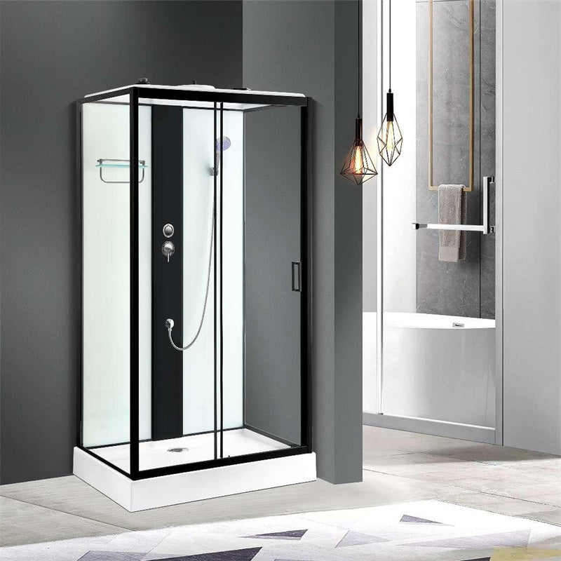 Shower Stall Semi-Frameless Single Sliding Black Rectangle Shower Stall 39"L x 31"W x 89"H Toilet Not Included Black Clearhalo 'Bathroom Remodel & Bathroom Fixtures' 'Home Improvement' 'home_improvement' 'home_improvement_shower_stalls_enclosures' 'Shower Stalls & Enclosures' 'shower_stalls_enclosures' 'Showers & Bathtubs' 6588294