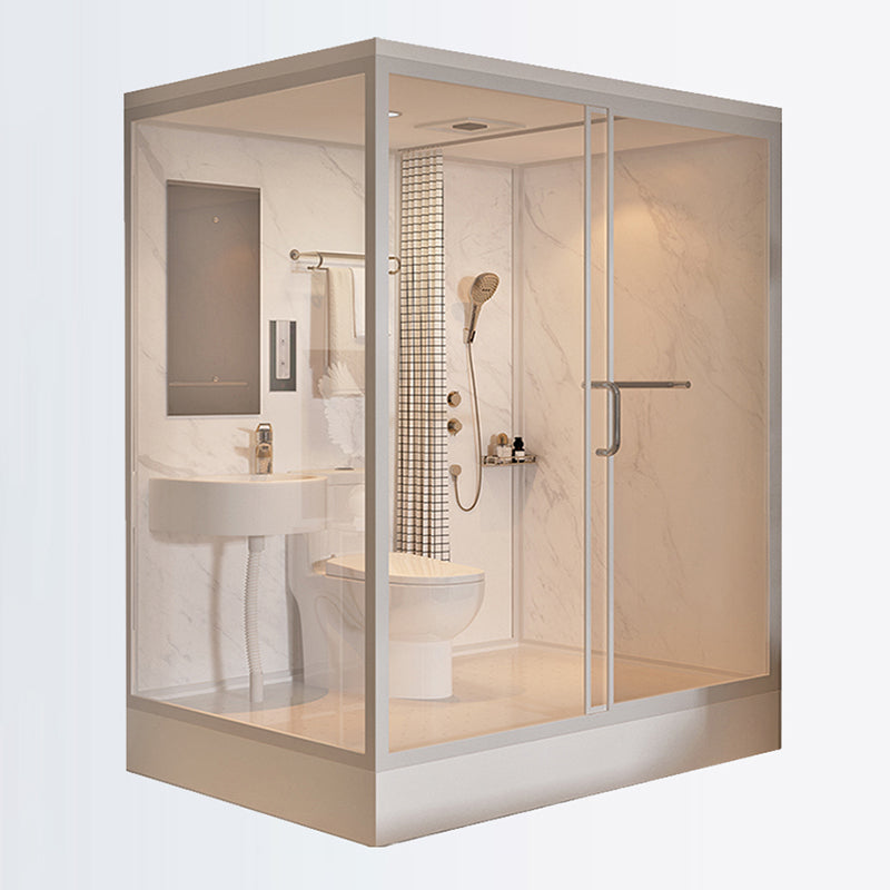 Shower Stall Semi-Frameless Single Sliding Black Rectangle Shower Stall Clearhalo 'Bathroom Remodel & Bathroom Fixtures' 'Home Improvement' 'home_improvement' 'home_improvement_shower_stalls_enclosures' 'Shower Stalls & Enclosures' 'shower_stalls_enclosures' 'Showers & Bathtubs' 6588299