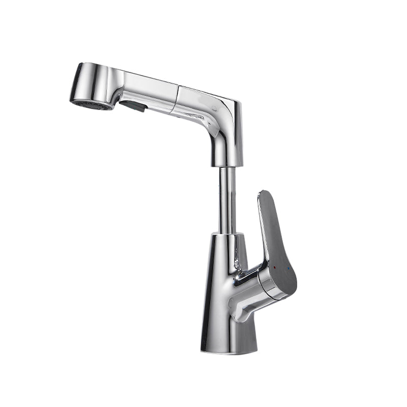 Pull-out Vessel Faucet Contemporary Sink Faucet with One Lever Handle Silver Clearhalo 'Bathroom Remodel & Bathroom Fixtures' 'Bathroom Sink Faucets' 'Bathroom Sinks & Faucet Components' 'bathroom_sink_faucets' 'Home Improvement' 'home_improvement' 'home_improvement_bathroom_sink_faucets' 6594981