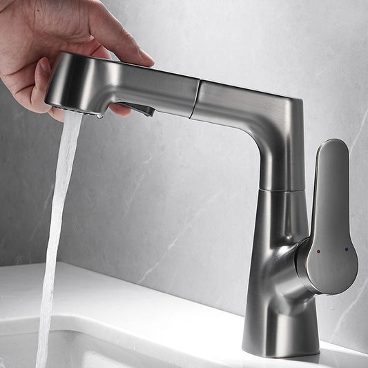 Pull-out Vessel Faucet Contemporary Sink Faucet with One Lever Handle Clearhalo 'Bathroom Remodel & Bathroom Fixtures' 'Bathroom Sink Faucets' 'Bathroom Sinks & Faucet Components' 'bathroom_sink_faucets' 'Home Improvement' 'home_improvement' 'home_improvement_bathroom_sink_faucets' 6594989