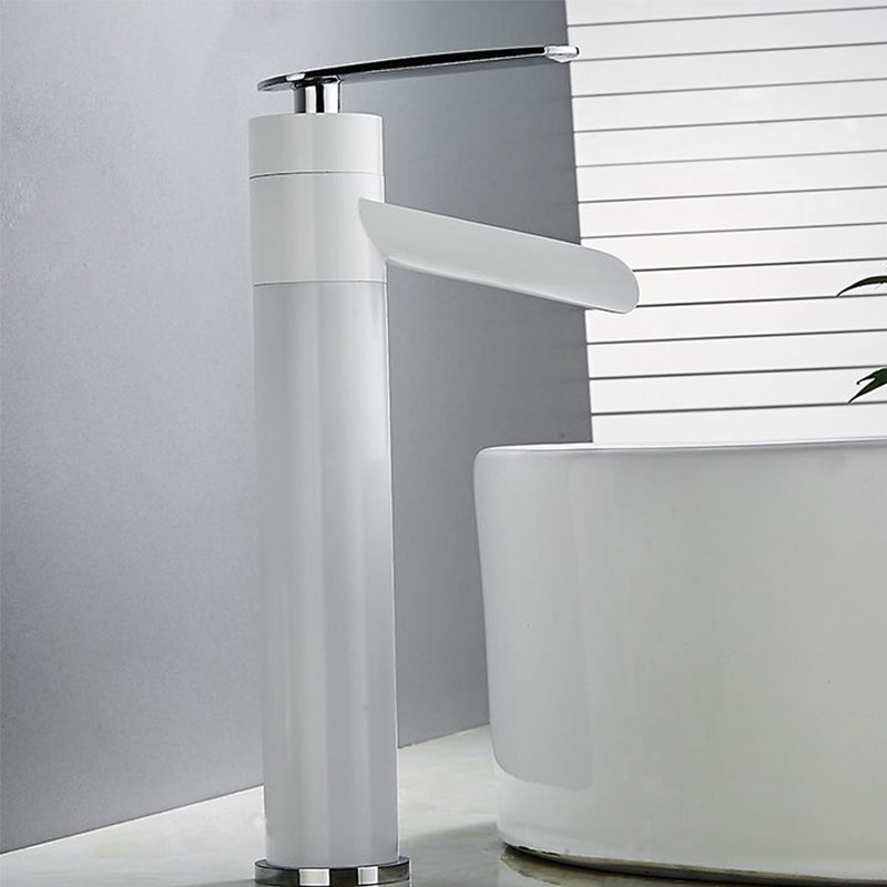 Farmhouse Style Faucet Single Lever Handle Faucet for Bathroom White-Silver 11.8" Clearhalo 'Bathroom Remodel & Bathroom Fixtures' 'Bathroom Sink Faucets' 'Bathroom Sinks & Faucet Components' 'bathroom_sink_faucets' 'Home Improvement' 'home_improvement' 'home_improvement_bathroom_sink_faucets' 6595008