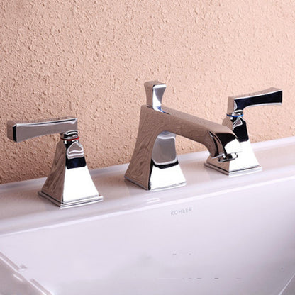 Double Handle Vanity Sink Faucet Brass 3 Hole Bathroom Faucet with Hot and Cold Indication Silver Clearhalo 'Bathroom Remodel & Bathroom Fixtures' 'Bathroom Sink Faucets' 'Bathroom Sinks & Faucet Components' 'bathroom_sink_faucets' 'Home Improvement' 'home_improvement' 'home_improvement_bathroom_sink_faucets' 6595030
