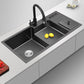 Black Stainless Steel Kitchen Sink 2 Holes Sink with Basket Strainer 39"L x 18"W x 9"H Sink with Faucet Clearhalo 'Home Improvement' 'home_improvement' 'home_improvement_kitchen_sinks' 'Kitchen Remodel & Kitchen Fixtures' 'Kitchen Sinks & Faucet Components' 'Kitchen Sinks' 'kitchen_sinks' 6595143