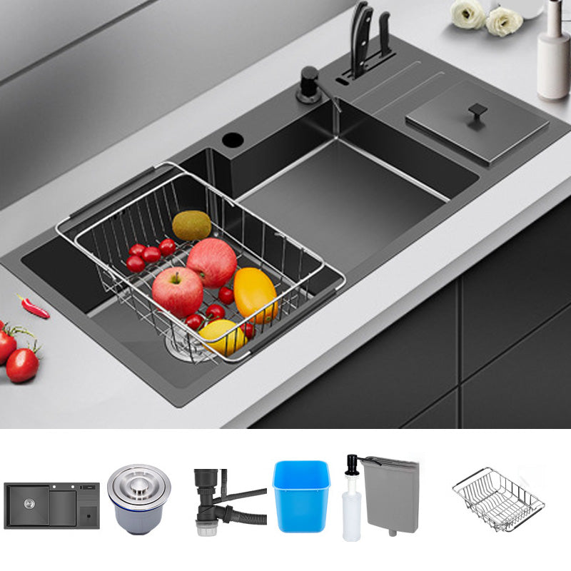 Black Stainless Steel Kitchen Sink 2 Holes Sink with Basket Strainer Sink Only Clearhalo 'Home Improvement' 'home_improvement' 'home_improvement_kitchen_sinks' 'Kitchen Remodel & Kitchen Fixtures' 'Kitchen Sinks & Faucet Components' 'Kitchen Sinks' 'kitchen_sinks' 6595144