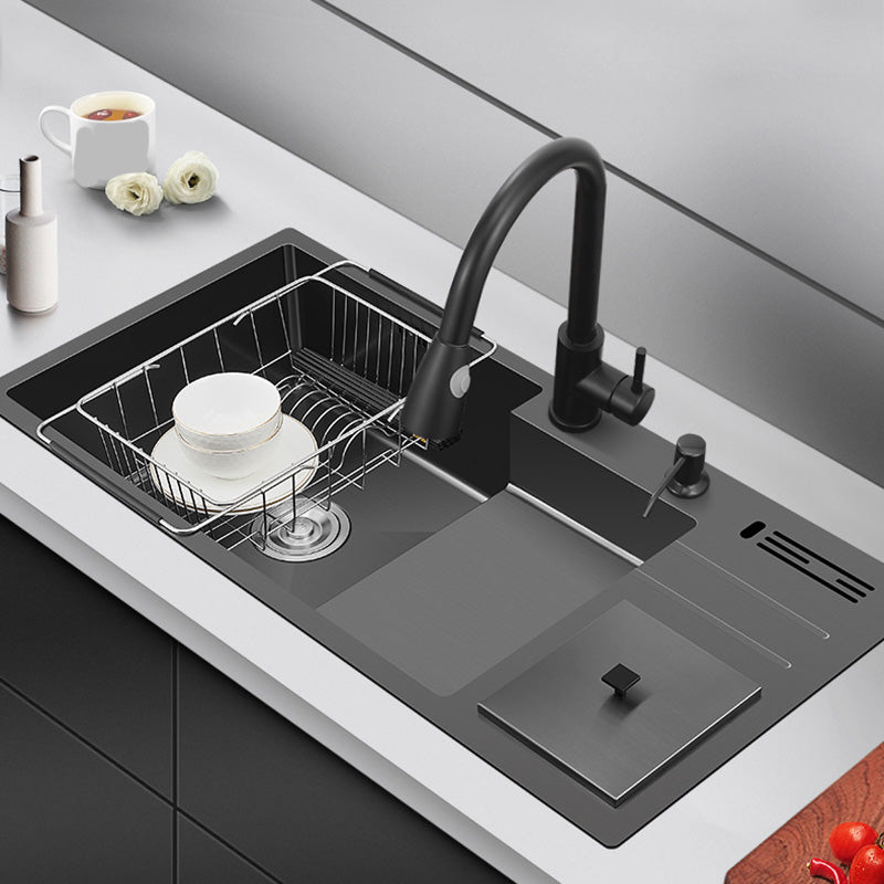 Black Stainless Steel Kitchen Sink 2 Holes Sink with Basket Strainer Clearhalo 'Home Improvement' 'home_improvement' 'home_improvement_kitchen_sinks' 'Kitchen Remodel & Kitchen Fixtures' 'Kitchen Sinks & Faucet Components' 'Kitchen Sinks' 'kitchen_sinks' 6595147
