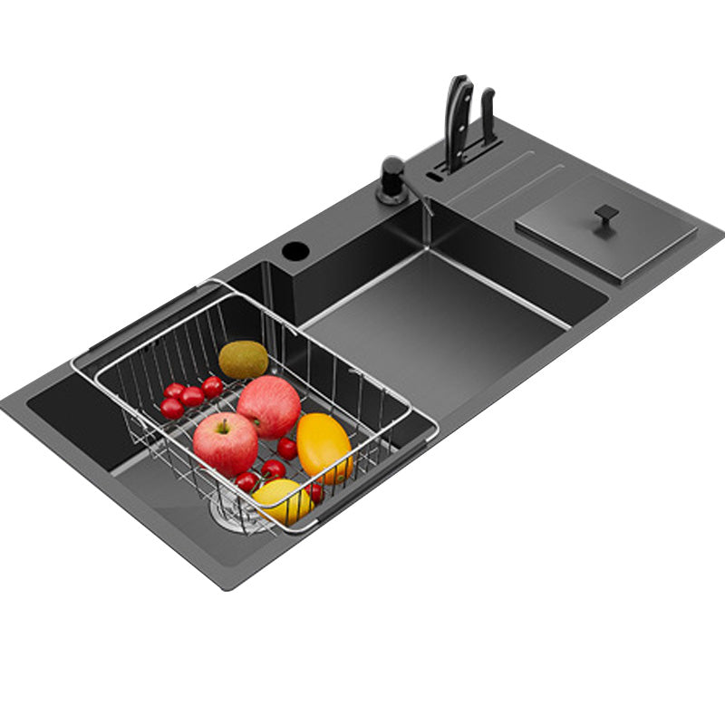 Black Stainless Steel Kitchen Sink 2 Holes Sink with Basket Strainer Clearhalo 'Home Improvement' 'home_improvement' 'home_improvement_kitchen_sinks' 'Kitchen Remodel & Kitchen Fixtures' 'Kitchen Sinks & Faucet Components' 'Kitchen Sinks' 'kitchen_sinks' 6595148