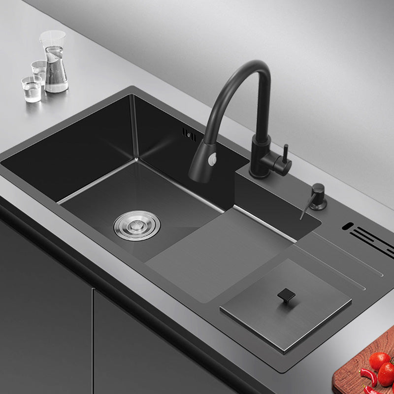 Black Stainless Steel Kitchen Sink 2 Holes Sink with Basket Strainer Clearhalo 'Home Improvement' 'home_improvement' 'home_improvement_kitchen_sinks' 'Kitchen Remodel & Kitchen Fixtures' 'Kitchen Sinks & Faucet Components' 'Kitchen Sinks' 'kitchen_sinks' 6595158