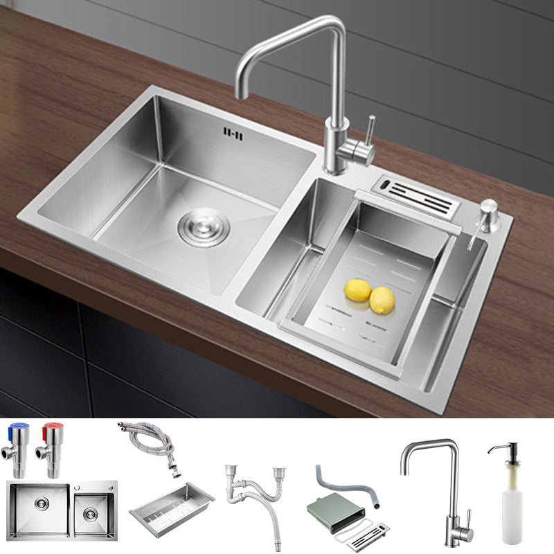 Contemporary Stainless Steel Kitchen Sink with Faucet Single Bowl Sink Sink with Faucet Gooseneck High Arc Clearhalo 'Home Improvement' 'home_improvement' 'home_improvement_kitchen_sinks' 'Kitchen Remodel & Kitchen Fixtures' 'Kitchen Sinks & Faucet Components' 'Kitchen Sinks' 'kitchen_sinks' 6595188