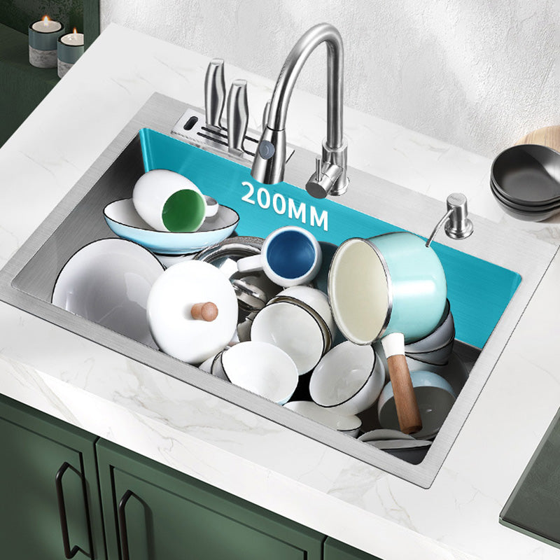 Contemporary Stainless Steel Kitchen Sink with Faucet Single Bowl Sink Clearhalo 'Home Improvement' 'home_improvement' 'home_improvement_kitchen_sinks' 'Kitchen Remodel & Kitchen Fixtures' 'Kitchen Sinks & Faucet Components' 'Kitchen Sinks' 'kitchen_sinks' 6595196