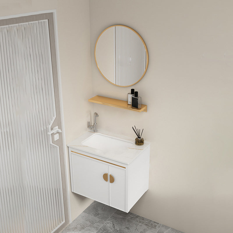 Gorgeous Sink Cabinet Free-standing Standard Space Saver Vanity with Mirror Vanity & Faucet & Mirrors 24"L x 16"W x 16"H Stone Clearhalo 'Bathroom Remodel & Bathroom Fixtures' 'Bathroom Vanities' 'bathroom_vanities' 'Home Improvement' 'home_improvement' 'home_improvement_bathroom_vanities' 6595214