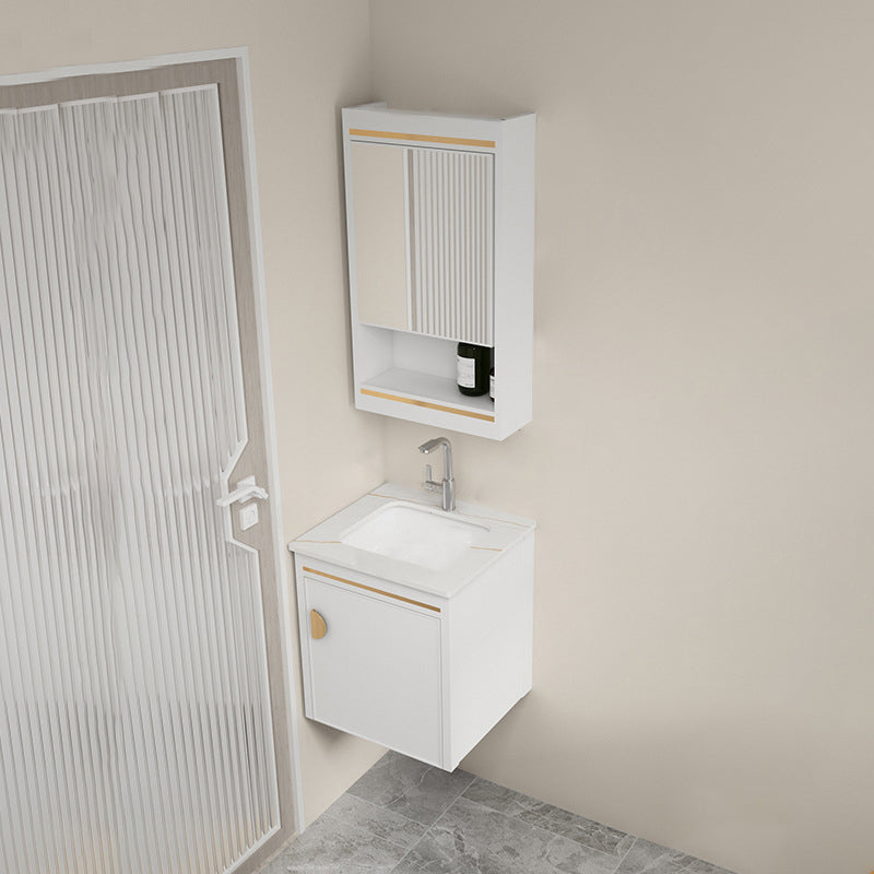 Gorgeous Sink Cabinet Free-standing Standard Space Saver Vanity with Mirror Vanity & Faucet & Mirror Cabinet 17"L x 16"W x 16"H Stone Clearhalo 'Bathroom Remodel & Bathroom Fixtures' 'Bathroom Vanities' 'bathroom_vanities' 'Home Improvement' 'home_improvement' 'home_improvement_bathroom_vanities' 6595219