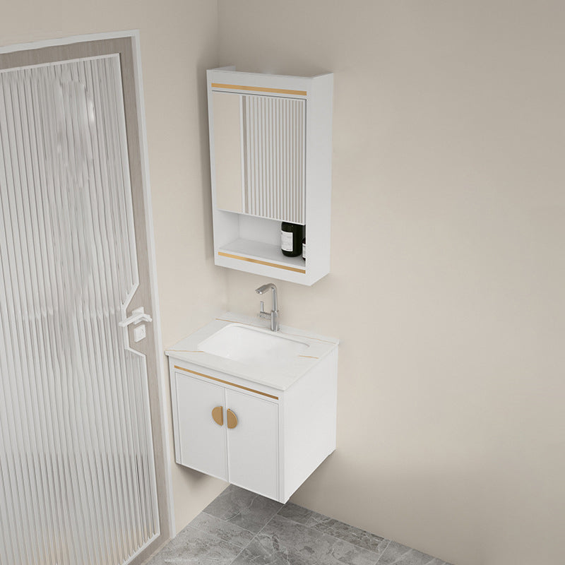 Gorgeous Sink Cabinet Free-standing Standard Space Saver Vanity with Mirror Vanity & Faucet & Mirror Cabinet 20"L x 16"W x 16"H Stone Clearhalo 'Bathroom Remodel & Bathroom Fixtures' 'Bathroom Vanities' 'bathroom_vanities' 'Home Improvement' 'home_improvement' 'home_improvement_bathroom_vanities' 6595221