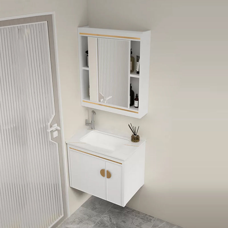 Gorgeous Sink Cabinet Free-standing Standard Space Saver Vanity with Mirror Vanity & Faucet & Mirror Cabinet 24"L x 16"W x 16"H Stone Clearhalo 'Bathroom Remodel & Bathroom Fixtures' 'Bathroom Vanities' 'bathroom_vanities' 'Home Improvement' 'home_improvement' 'home_improvement_bathroom_vanities' 6595223