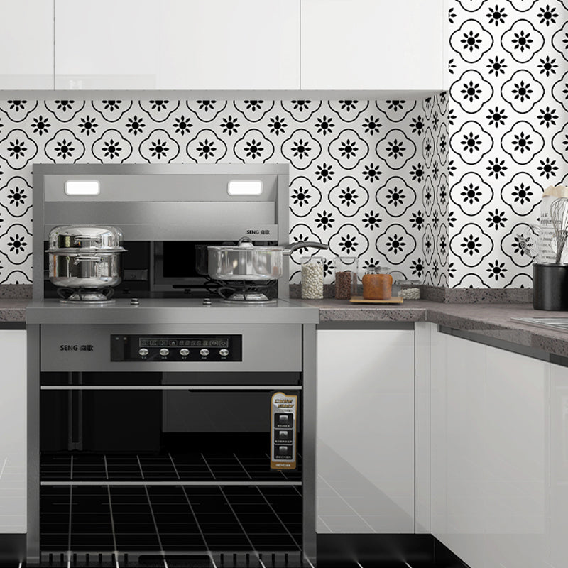 Modern Kitchen Backsplash Wallpaper Printed Peel and Stick Backsplash Tiles Black White 150-Piece Set Clearhalo 'Flooring 'Home Improvement' 'home_improvement' 'home_improvement_peel_stick_blacksplash' 'Peel & Stick Backsplash Tile' 'peel_stick_blacksplash' 'Walls & Ceilings' Walls and Ceiling' 6595678