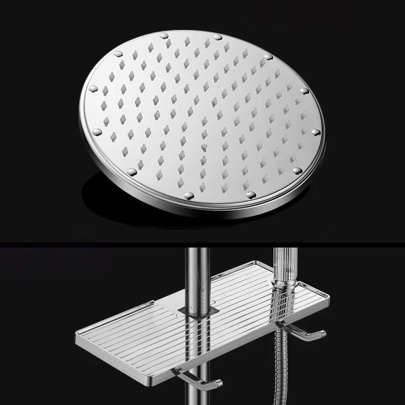 Contemporary Style Shower Head Bathroom Fixed Shower Head with Round and Square Shape Round Large Shower Head & Storage Tray Clearhalo 'Bathroom Remodel & Bathroom Fixtures' 'Home Improvement' 'home_improvement' 'home_improvement_shower_heads' 'Shower Heads' 'shower_heads' 'Showers & Bathtubs Plumbing' 'Showers & Bathtubs' 6595843