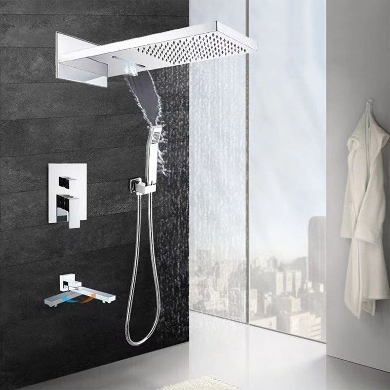 Shower System Wall Mounted Massage Jet Adjustable Spray Pattern Shower Trim Silver 4 Hot Melt Clearhalo 'Bathroom Remodel & Bathroom Fixtures' 'Home Improvement' 'home_improvement' 'home_improvement_shower_faucets' 'Shower Faucets & Systems' 'shower_faucets' 'Showers & Bathtubs Plumbing' 'Showers & Bathtubs' 6596000