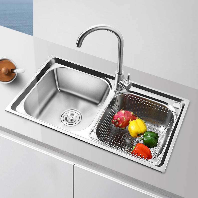 Rectangle 2 Holes Kitchen Sink with Basket Strainer Stainless Steel Double Basin Sink 31"L x 17"W x 8"H Sink with Faucet Cold and Hot Dual Control Faucet Clearhalo 'Home Improvement' 'home_improvement' 'home_improvement_kitchen_sinks' 'Kitchen Remodel & Kitchen Fixtures' 'Kitchen Sinks & Faucet Components' 'Kitchen Sinks' 'kitchen_sinks' 6597493