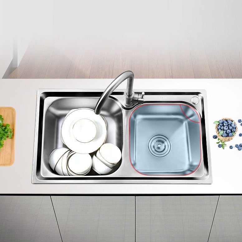 Rectangle 2 Holes Kitchen Sink with Basket Strainer Stainless Steel Double Basin Sink Clearhalo 'Home Improvement' 'home_improvement' 'home_improvement_kitchen_sinks' 'Kitchen Remodel & Kitchen Fixtures' 'Kitchen Sinks & Faucet Components' 'Kitchen Sinks' 'kitchen_sinks' 6597496