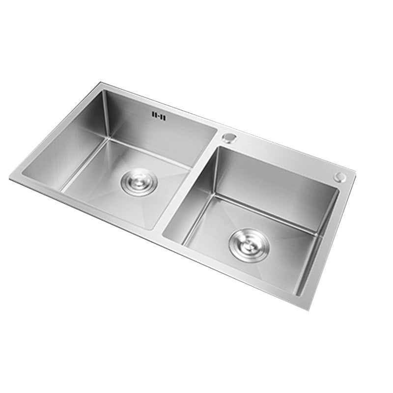 Contemporary Stainless Steel Kitchen Sink Double Basin Sink with Drain Assembly Clearhalo 'Home Improvement' 'home_improvement' 'home_improvement_kitchen_sinks' 'Kitchen Remodel & Kitchen Fixtures' 'Kitchen Sinks & Faucet Components' 'Kitchen Sinks' 'kitchen_sinks' 6597591