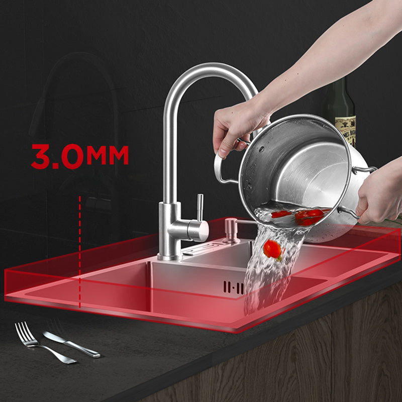 Contemporary Stainless Steel Kitchen Sink Double Basin Sink with Drain Assembly Clearhalo 'Home Improvement' 'home_improvement' 'home_improvement_kitchen_sinks' 'Kitchen Remodel & Kitchen Fixtures' 'Kitchen Sinks & Faucet Components' 'Kitchen Sinks' 'kitchen_sinks' 6597599