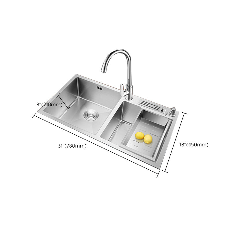 Contemporary Stainless Steel Kitchen Sink Double Basin Sink with Drain Assembly Clearhalo 'Home Improvement' 'home_improvement' 'home_improvement_kitchen_sinks' 'Kitchen Remodel & Kitchen Fixtures' 'Kitchen Sinks & Faucet Components' 'Kitchen Sinks' 'kitchen_sinks' 6597620