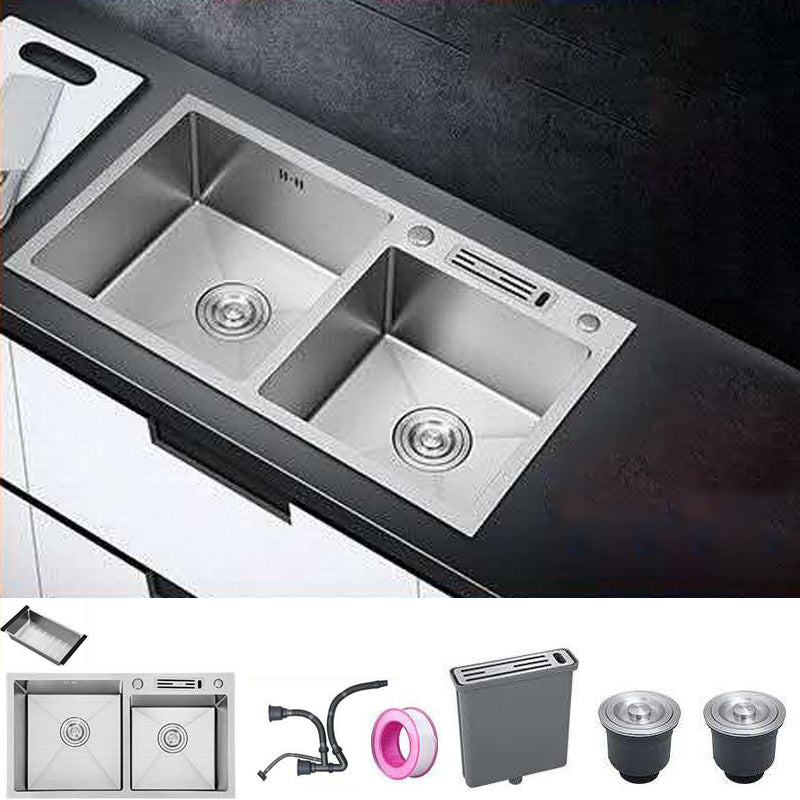 Double Basin Kitchen Sink Contemporary with Drain Assembly Sink Sink Only None Clearhalo 'Home Improvement' 'home_improvement' 'home_improvement_kitchen_sinks' 'Kitchen Remodel & Kitchen Fixtures' 'Kitchen Sinks & Faucet Components' 'Kitchen Sinks' 'kitchen_sinks' 6597723