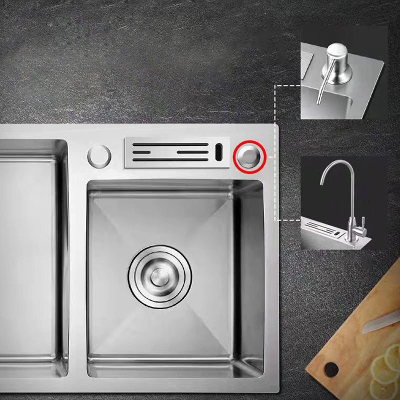 Double Basin Kitchen Sink Contemporary with Drain Assembly Sink Clearhalo 'Home Improvement' 'home_improvement' 'home_improvement_kitchen_sinks' 'Kitchen Remodel & Kitchen Fixtures' 'Kitchen Sinks & Faucet Components' 'Kitchen Sinks' 'kitchen_sinks' 6597734