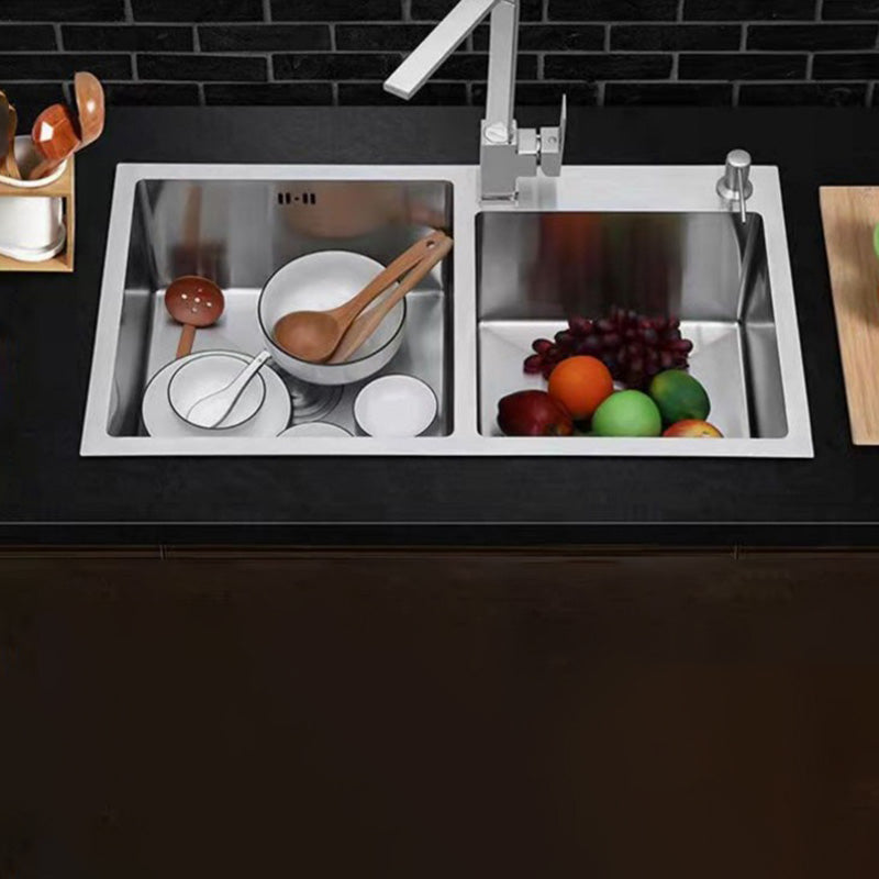 Double Basin Kitchen Sink Contemporary with Drain Assembly Sink Clearhalo 'Home Improvement' 'home_improvement' 'home_improvement_kitchen_sinks' 'Kitchen Remodel & Kitchen Fixtures' 'Kitchen Sinks & Faucet Components' 'Kitchen Sinks' 'kitchen_sinks' 6597741