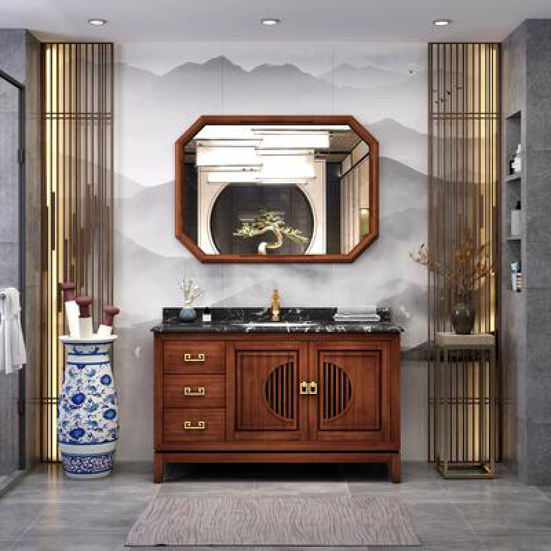 Vintage Bathroom Vanity Ceramic Sink Drawer Sink Vanity with Mirror Vanity & Faucet & Mirrors Clearhalo 'Bathroom Remodel & Bathroom Fixtures' 'Bathroom Vanities' 'bathroom_vanities' 'Home Improvement' 'home_improvement' 'home_improvement_bathroom_vanities' 6597805