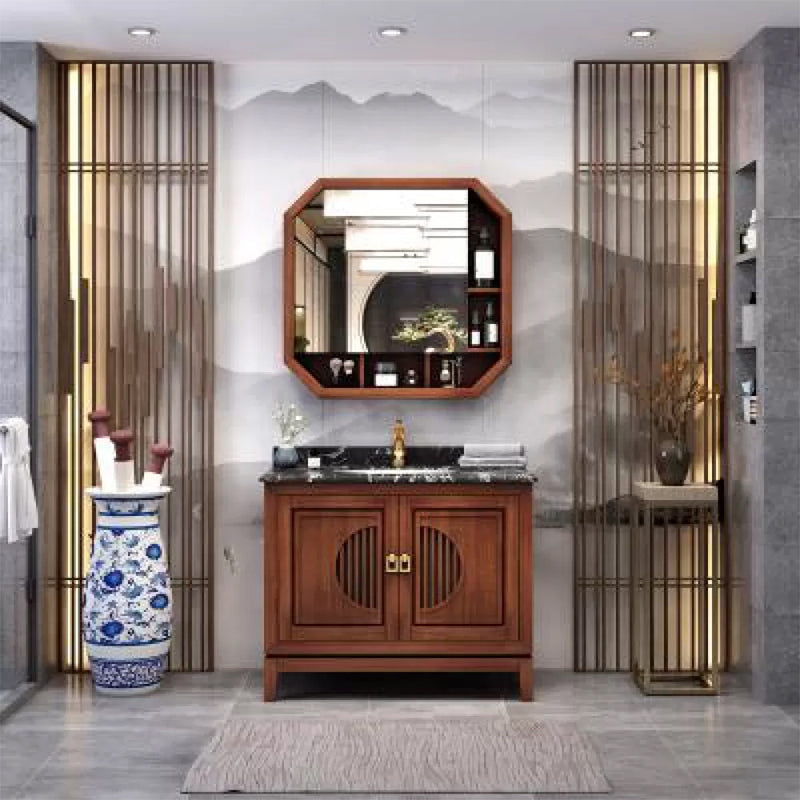 Vintage Bathroom Vanity Ceramic Sink Drawer Sink Vanity with Mirror Vanity & Faucet & Mirror Cabinet Clearhalo 'Bathroom Remodel & Bathroom Fixtures' 'Bathroom Vanities' 'bathroom_vanities' 'Home Improvement' 'home_improvement' 'home_improvement_bathroom_vanities' 6597808