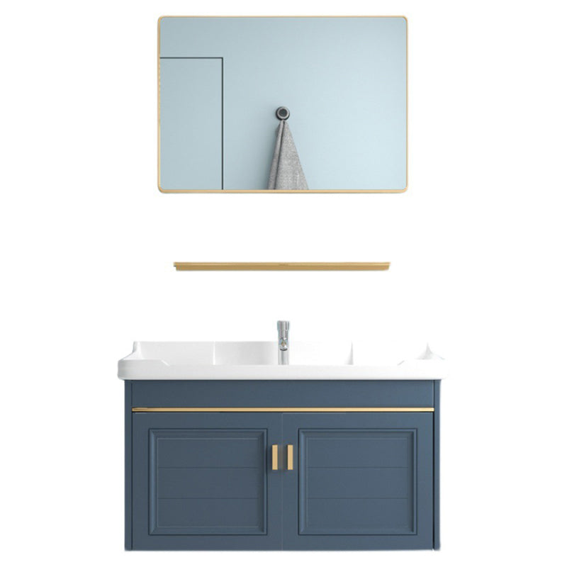 Blue Rectangle Vanity Set Metal Frame Wall-Mounted 2 Doors Mirror Single Sink Bath Vanity Clearhalo 'Bathroom Remodel & Bathroom Fixtures' 'Bathroom Vanities' 'bathroom_vanities' 'Home Improvement' 'home_improvement' 'home_improvement_bathroom_vanities' 6597891
