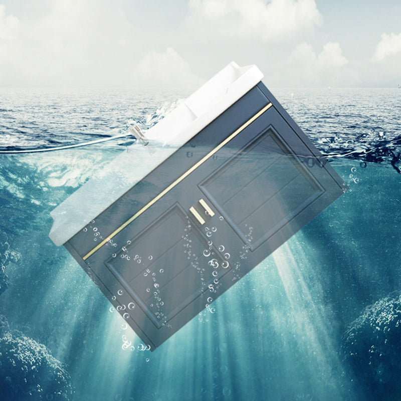 Blue Rectangle Vanity Set Metal Frame Wall-Mounted 2 Doors Mirror Single Sink Bath Vanity Clearhalo 'Bathroom Remodel & Bathroom Fixtures' 'Bathroom Vanities' 'bathroom_vanities' 'Home Improvement' 'home_improvement' 'home_improvement_bathroom_vanities' 6597897