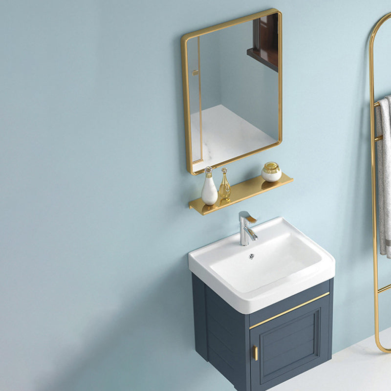 Blue Rectangle Vanity Set Metal Frame Wall-Mounted 2 Doors Mirror Single Sink Bath Vanity Clearhalo 'Bathroom Remodel & Bathroom Fixtures' 'Bathroom Vanities' 'bathroom_vanities' 'Home Improvement' 'home_improvement' 'home_improvement_bathroom_vanities' 6597902