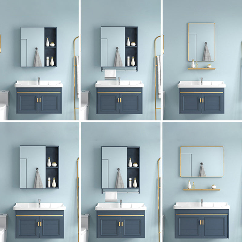 Blue Rectangle Vanity Set Metal Frame Wall-Mounted 2 Doors Mirror Single Sink Bath Vanity Clearhalo 'Bathroom Remodel & Bathroom Fixtures' 'Bathroom Vanities' 'bathroom_vanities' 'Home Improvement' 'home_improvement' 'home_improvement_bathroom_vanities' 6597909