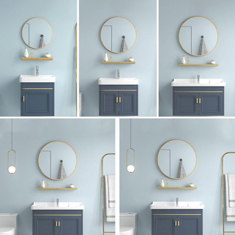 Blue Rectangle Vanity Set Metal Frame Wall-Mounted 2 Doors Mirror Single Sink Bath Vanity Clearhalo 'Bathroom Remodel & Bathroom Fixtures' 'Bathroom Vanities' 'bathroom_vanities' 'Home Improvement' 'home_improvement' 'home_improvement_bathroom_vanities' 6597910