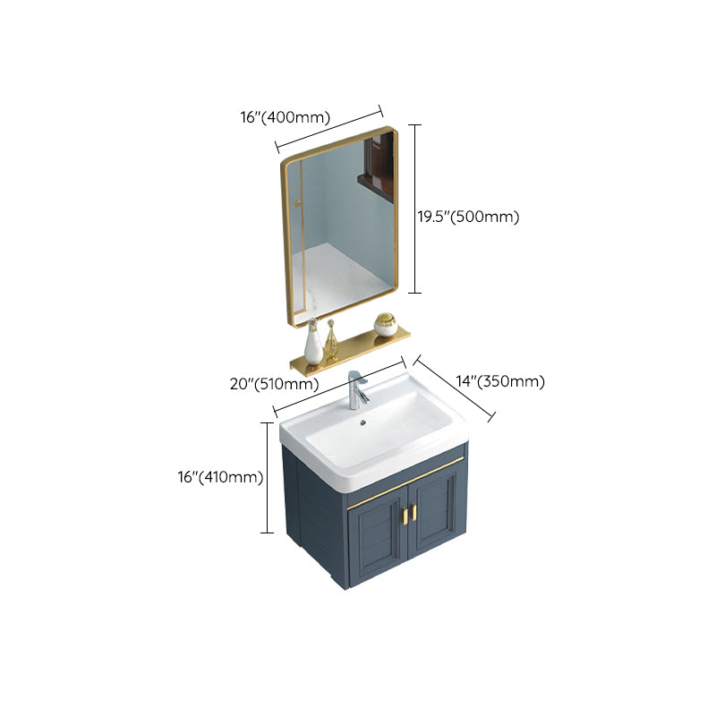 Blue Rectangle Vanity Set Metal Frame Wall-Mounted 2 Doors Mirror Single Sink Bath Vanity Clearhalo 'Bathroom Remodel & Bathroom Fixtures' 'Bathroom Vanities' 'bathroom_vanities' 'Home Improvement' 'home_improvement' 'home_improvement_bathroom_vanities' 6597912