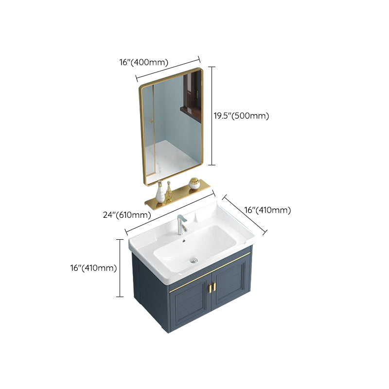 Blue Rectangle Vanity Set Metal Frame Wall-Mounted 2 Doors Mirror Single Sink Bath Vanity Clearhalo 'Bathroom Remodel & Bathroom Fixtures' 'Bathroom Vanities' 'bathroom_vanities' 'Home Improvement' 'home_improvement' 'home_improvement_bathroom_vanities' 6597913